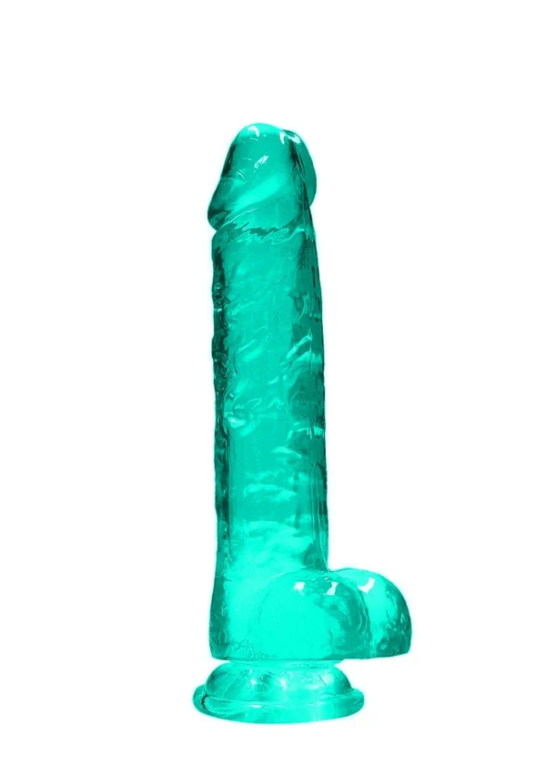 RealRock Crystal Clear skaidrus dildo su siurbtuku, 21 cm