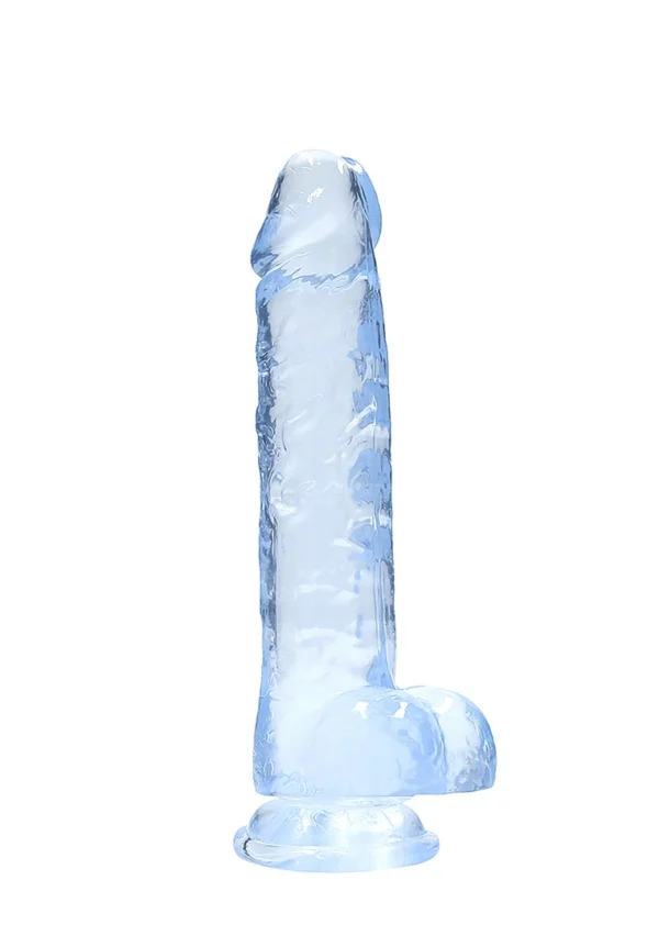 RealRock Crystal Clear skaidrus TPE dildo su siurbtuku, 21 cm