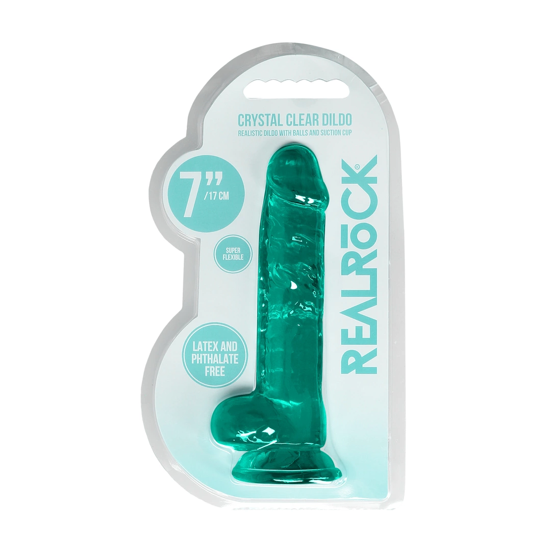 RealRock by Shots Crystal Clear dildo su siurbtuku, 19 cm, skaidrus