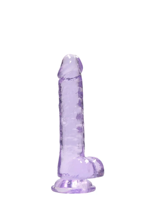 RealRock by Shots Crystal Clear dildo su anatominiu pagrindu ir siurbtuku, 19 cm