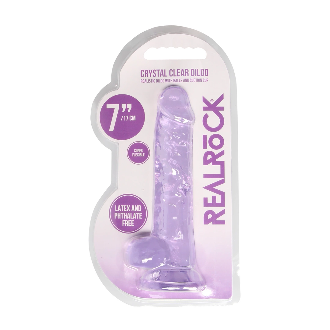 RealRock by Shots Crystal Clear dildo su anatominiu pagrindu ir siurbtuku, 19 cm
