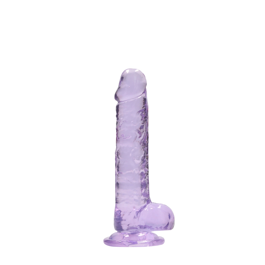 RealRock by Shots Crystal Clear dildo su anatominiu pagrindu ir siurbtuku, 19 cm