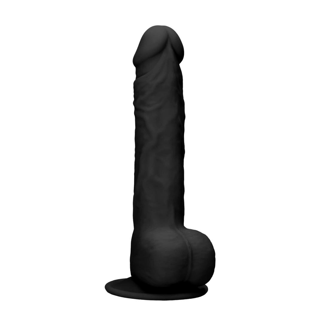 RealRock Ultra dviejų tankių silikoninis dildo su sėklidėmis ir siurbtuku, 24 cm