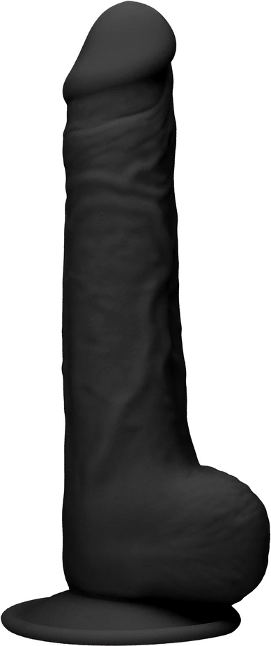 RealRock Ultra dviejų tankių silikoninis dildo su sėklidėmis ir siurbtuku, 24 cm