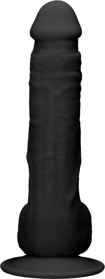 RealRock Ultra dviejų tankių silikoninis dildo su sėklidėmis ir siurbtuku, 24 cm