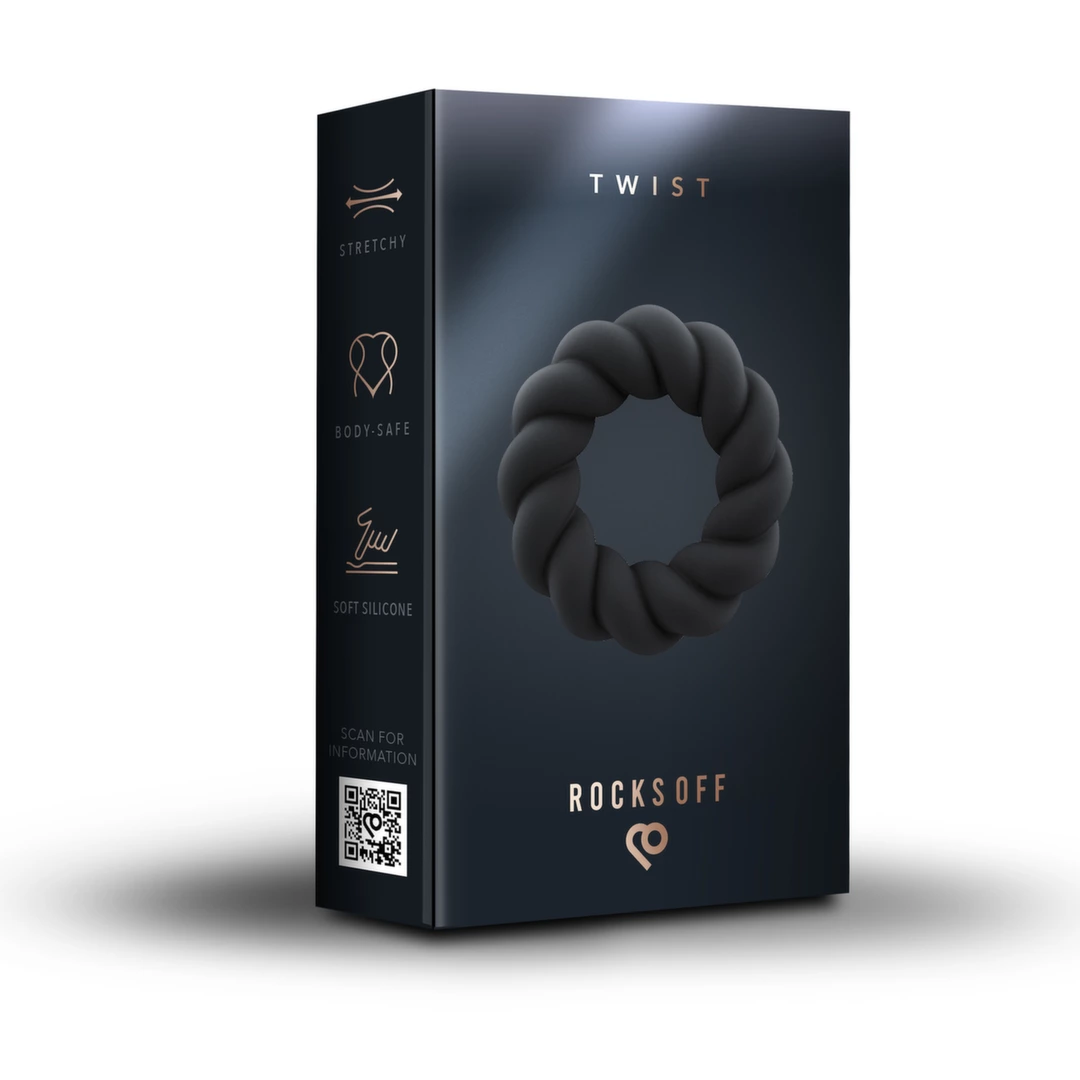 Rocks-Off Twist silikoninis varpos žiedas, juodas, 59 mm