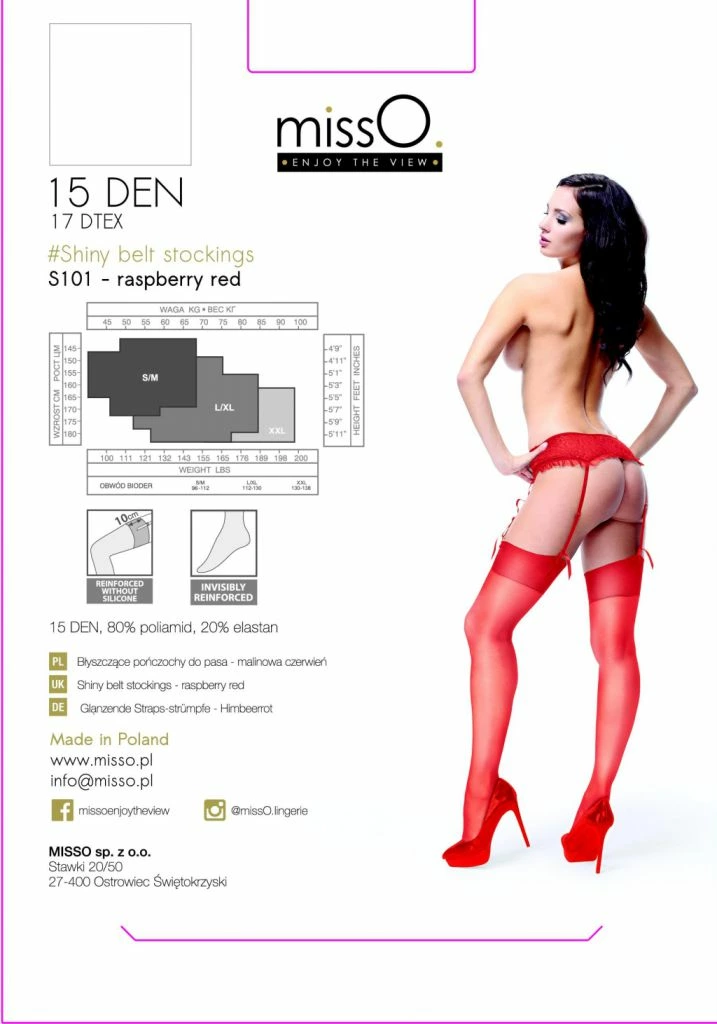 MissO S101 kojinės kojinių laikiklių diržui, raudonos, L/XL