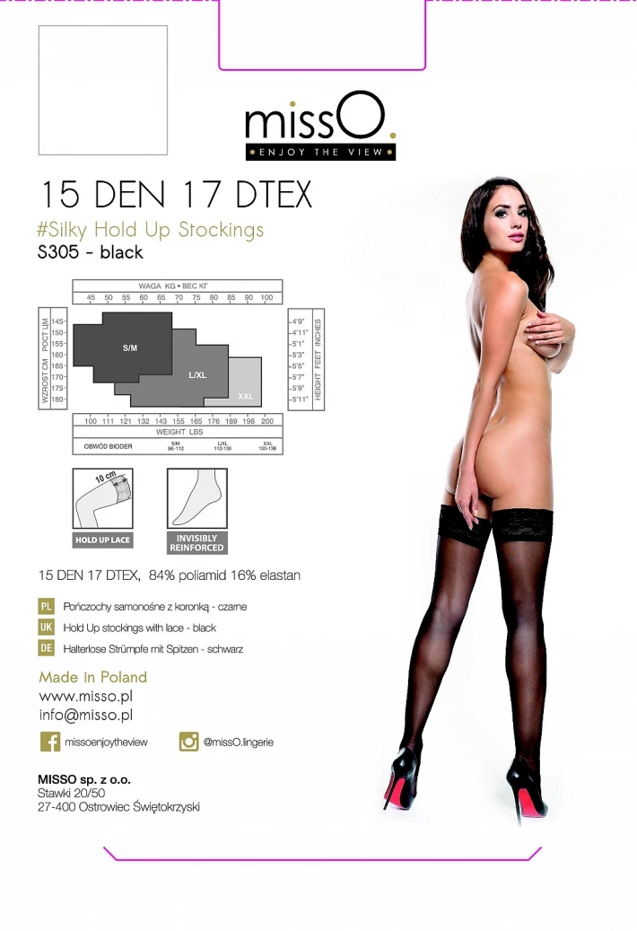 MissO S305 savaime besilaikančios kojinės su nėriniais, 15 DEN, juodos, S/M