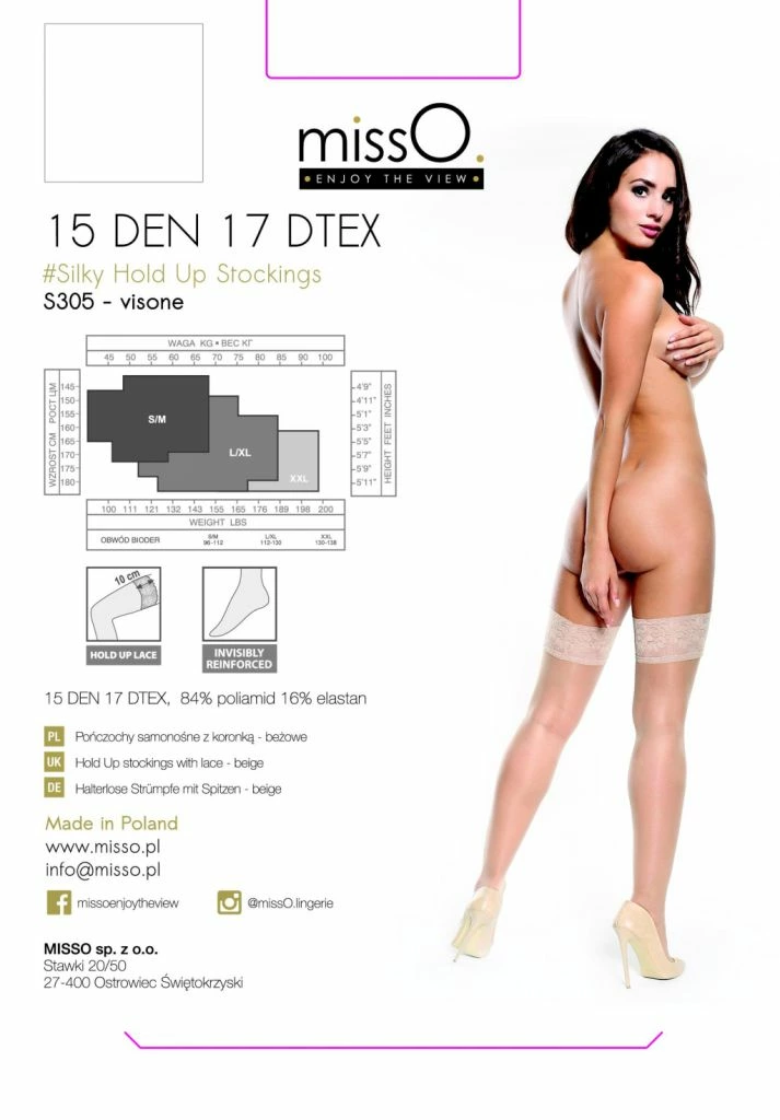 MissO S305 savaime besilaikančios kojinės su nėriniais, 15 DEN, smėlio spalvos, S/M