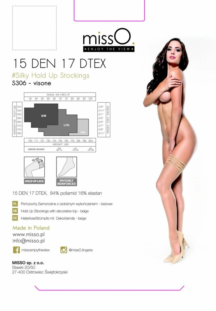 MissO S306 savaime besilaikančios kojinės su trimis juostelėmis, smėlio spalvos, L/XL
