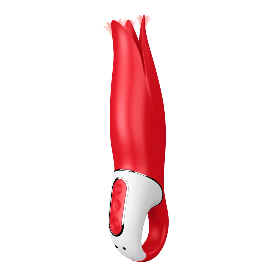 Satisfyer Power Flower vibratorius su lanksčiais žiedlapiais, raudonas