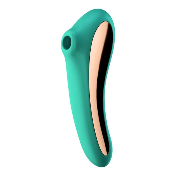 Satisfyer Dual Kiss dvipusis vibratorius su oro bangų stimuliacija, žalias