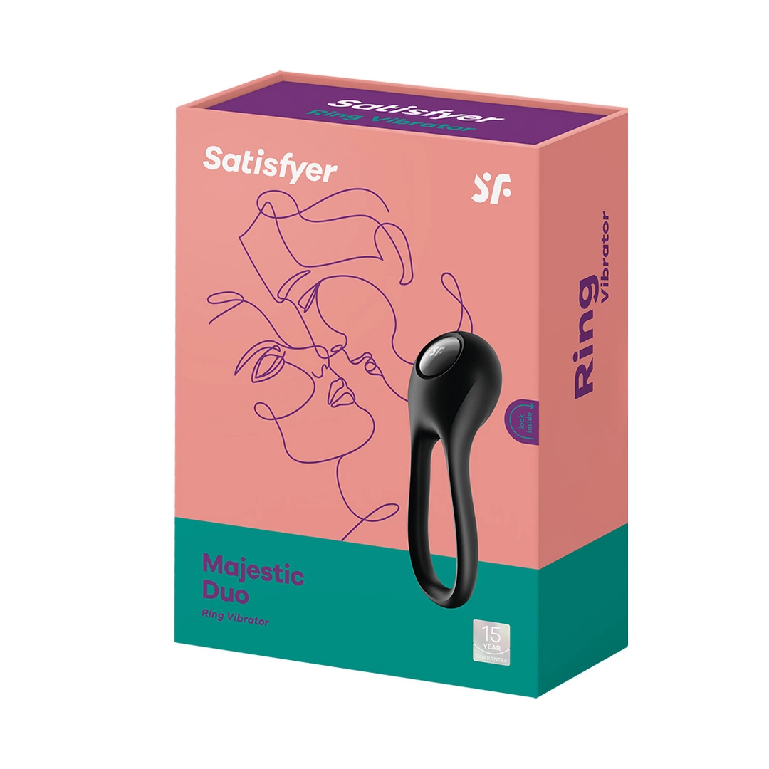 Satisfyer Majestic Duo vibruojantis varpos žiedas su 12 režimų, juodas