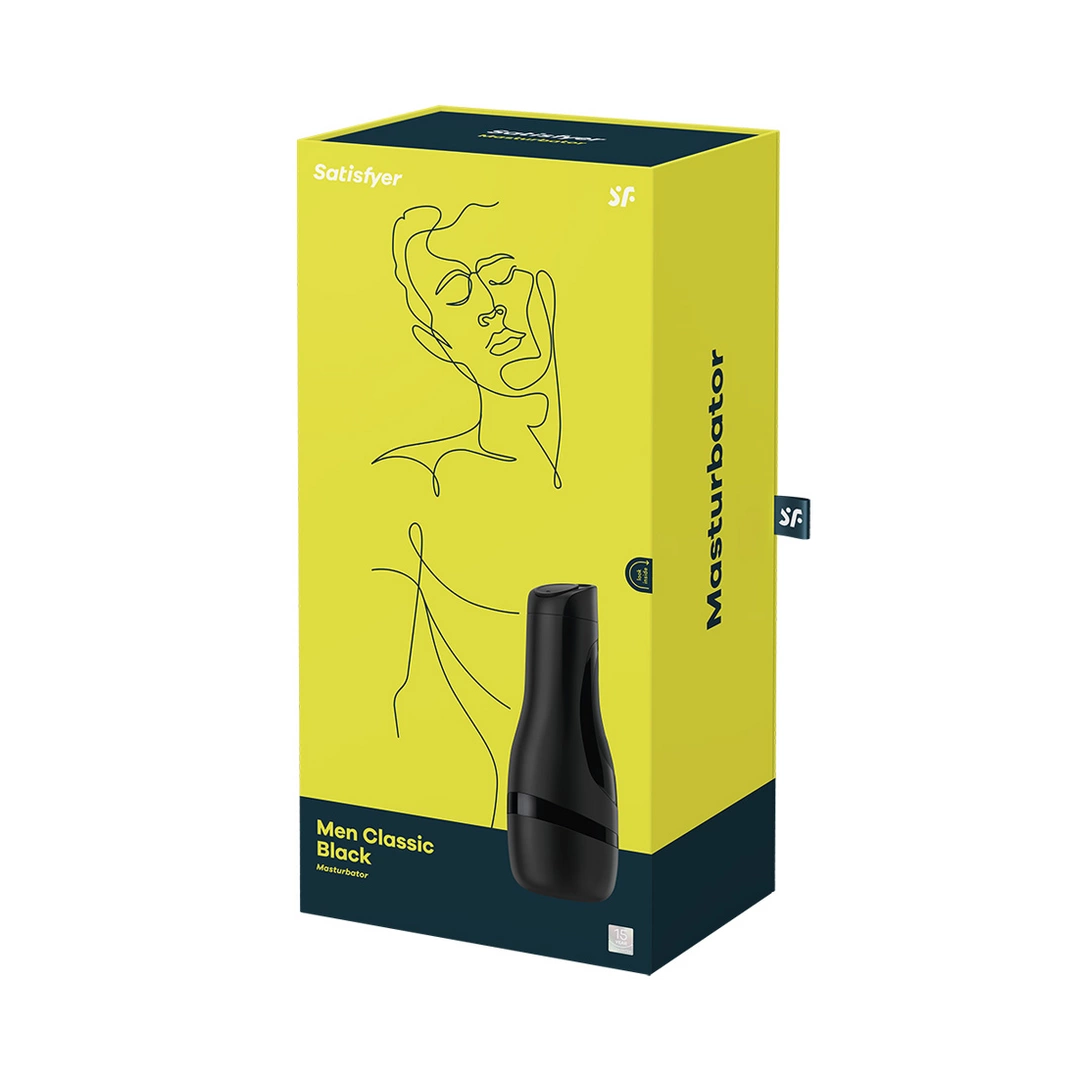 Satisfyer Men Classic masturbatorius su keičiamu įdėklu, juodas