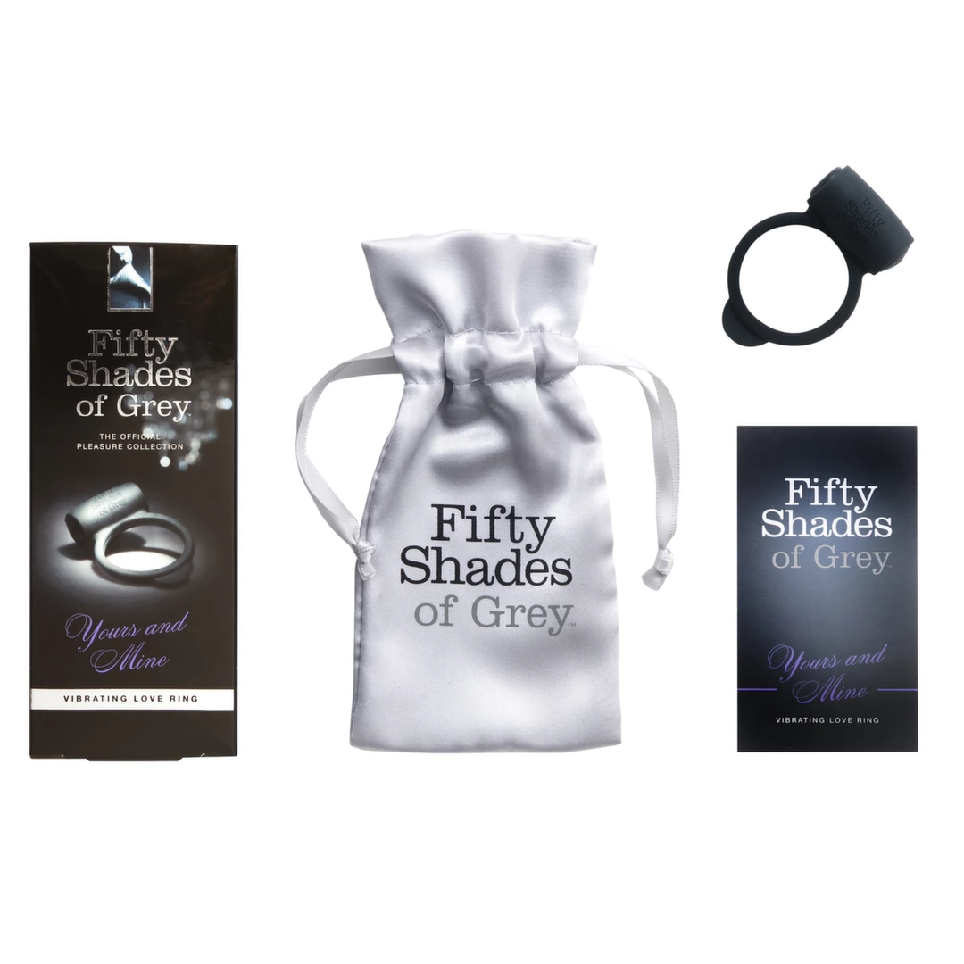 Fifty Shades of Grey Yours and Mine vibruojantis varpos žiedas iš silikono, juodas