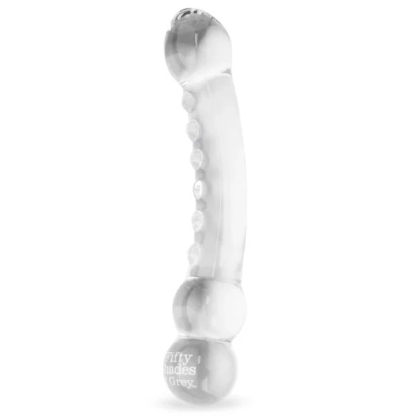 Fifty Shades of Grey Drive Me Crazy dvipusis stiklinis dildo, skaidrus, 19,1 cm