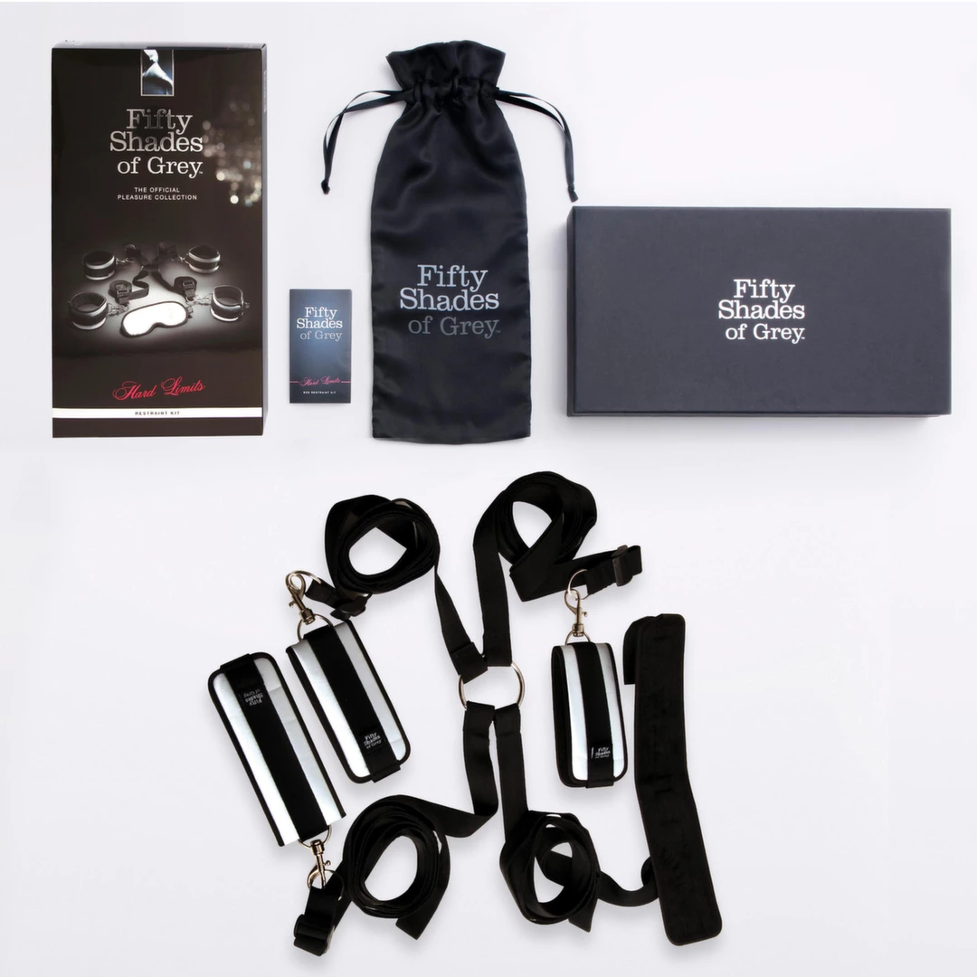 Fifty Shades of Grey Hard Limits surišimo prie lovos rinkinys su akių raiščiu