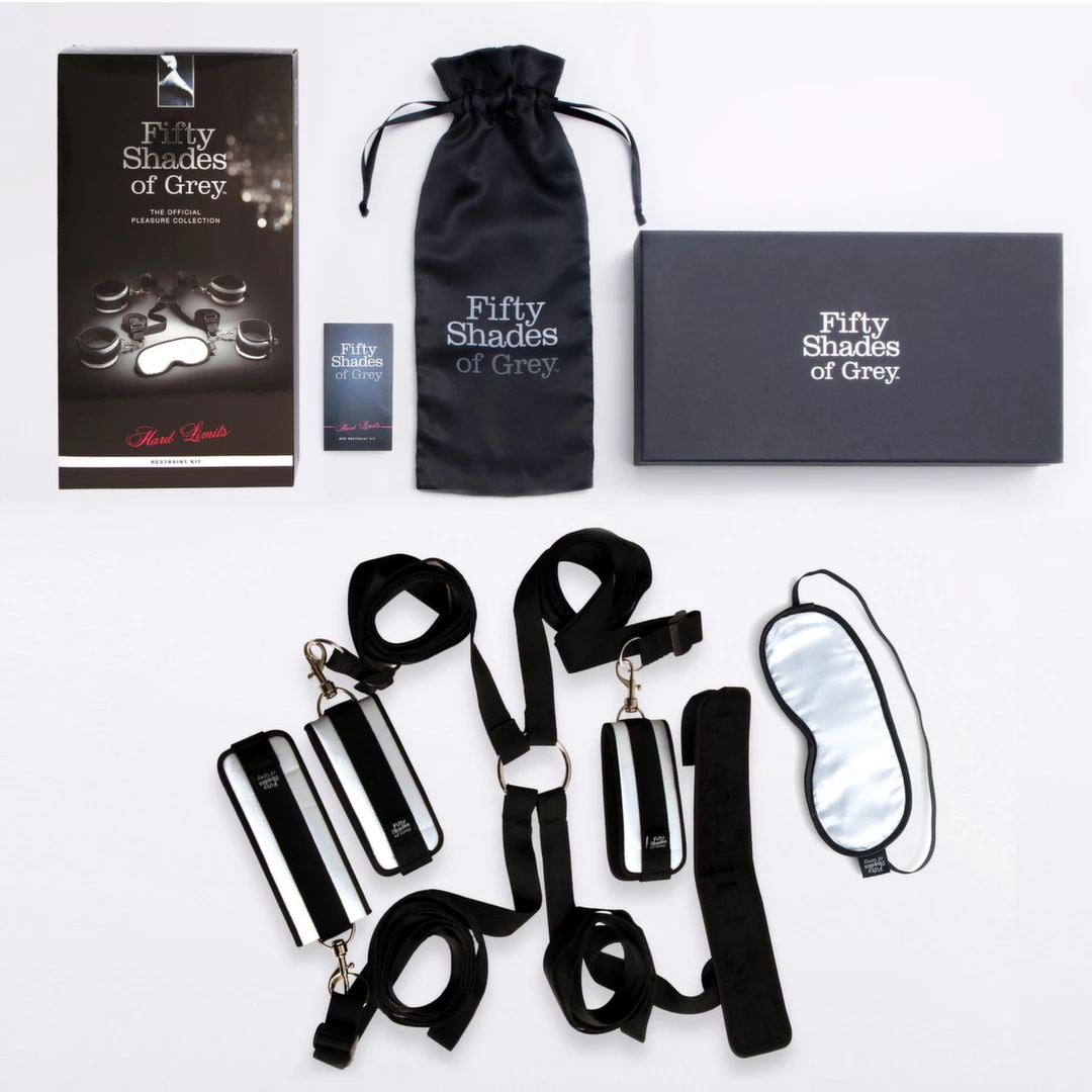 Fifty Shades of Grey Hard Limits surišimo prie lovos rinkinys su akių raiščiu