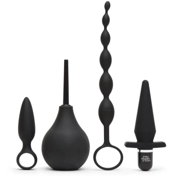 Fifty Shades of Grey Pleasure Overload analinių žaislų rinkinys, 4 dalys, juodas