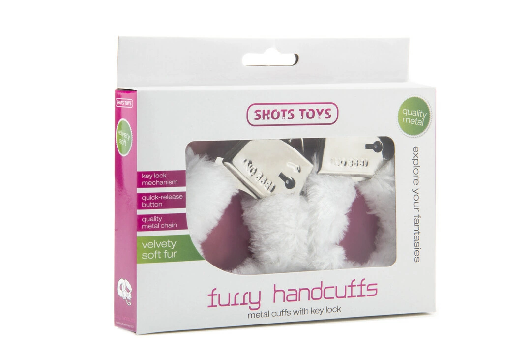 Shots Toys antrankiai su dirbtiniu kailiuku ir greito atlaisvinimo mygtuku