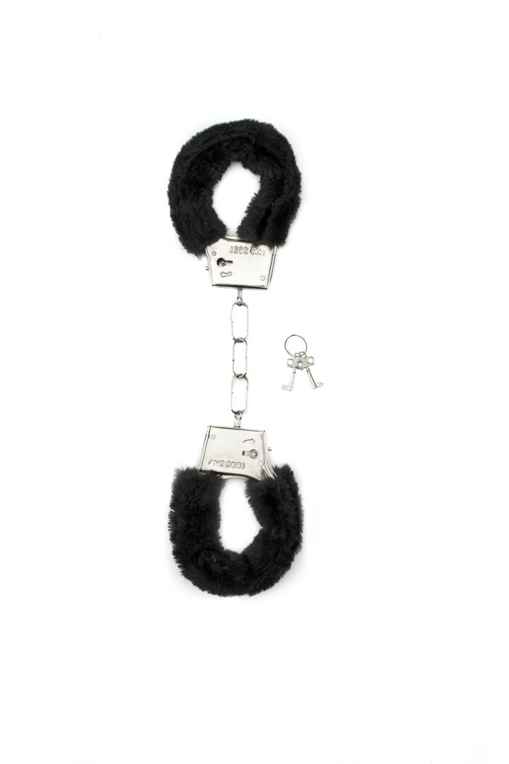 Shots Toys antrankiai su dirbtiniu kailiuku ir greito atlaisvinimo mygtuku, 26 cm