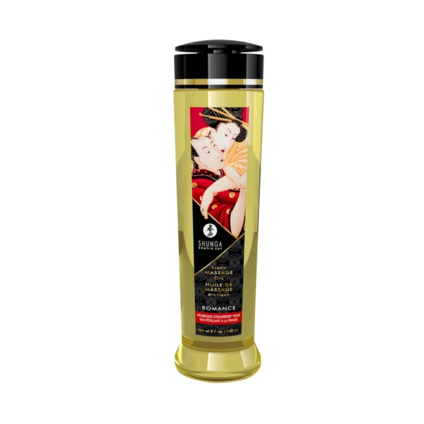 Shunga Romance masažo aliejus, braškių ir šampano aromato, 240 ml