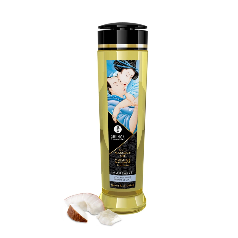 Shunga Adorable Coconut Thrills masažo aliejus su kokoso aromatu, 240 ml