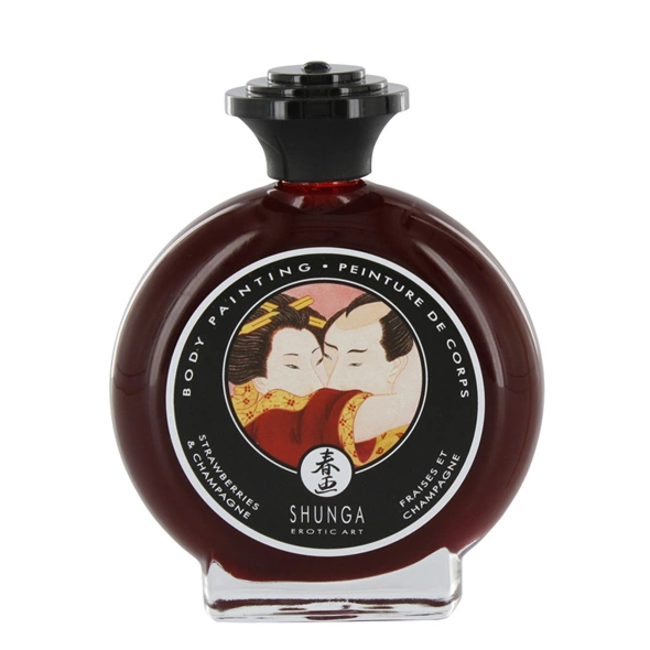 Shunga Bodypainting Strawberries & Champagne valgomi kūno dažai, 100 ml