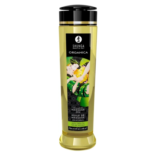 Shunga Organica Green Tea masažo aliejus su žaliosios arbatos aromatu, 240 ml