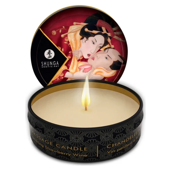 Shunga Romance masažo žvakė, putojančio braškių vyno aromato, 30 ml