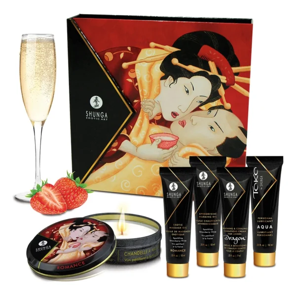 Shunga Geisha’s Secret Sparkling Strawberry Wine mini rinkinys, 5 dalių