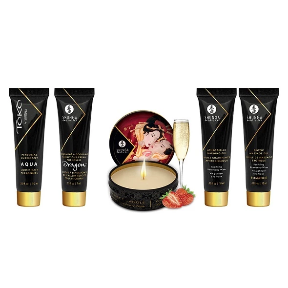 Shunga Geisha’s Secret Sparkling Strawberry Wine mini rinkinys, 5 dalių