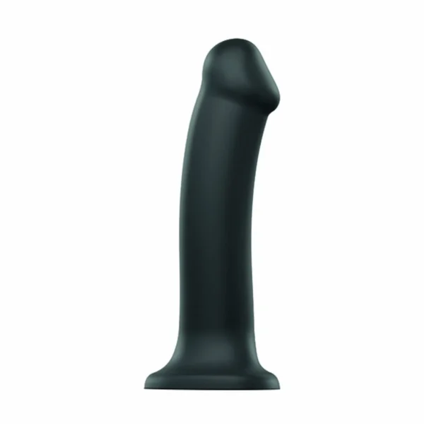 strap-on-me lankstus dvigubo tankio silikoninis dildo su siurbtuku, juodas, M