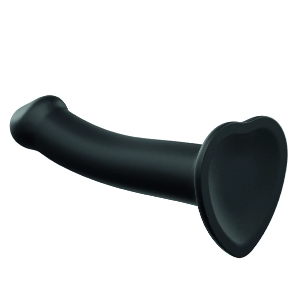 strap-on-me lankstus dvigubo tankio silikoninis dildo su siurbtuku, juodas, M