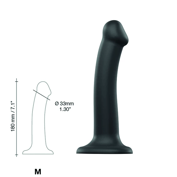 strap-on-me lankstus dvigubo tankio silikoninis dildo su siurbtuku, juodas, M
