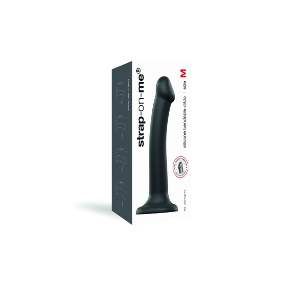 strap-on-me lankstus dvigubo tankio silikoninis dildo su siurbtuku, juodas, M
