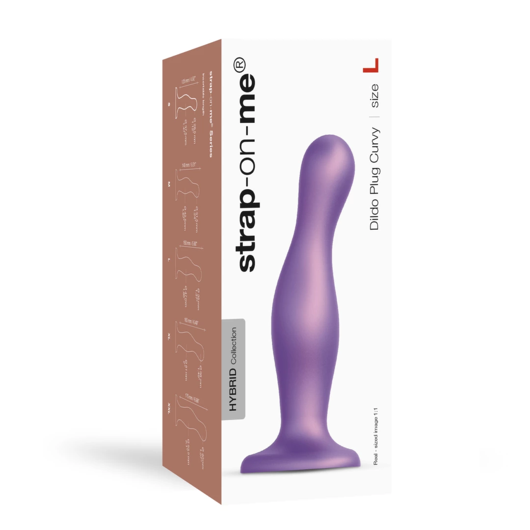 Strap-On-Me Curvy silikoninis dildo su siurbtuku, L, metalizuotas violetinis