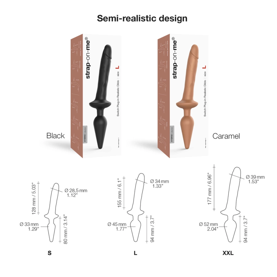 Strap-On-Me Switch Plug-In dildo su kaiščiu 2 viename, Caramel, S