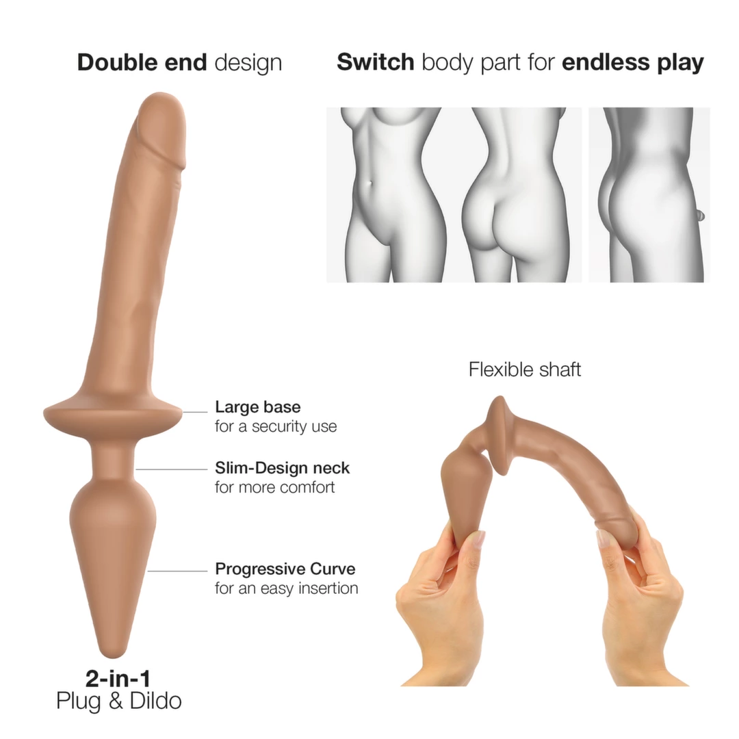Strap-On-Me Switch Plug-In dildo su kaiščiu 2 viename, Caramel, S