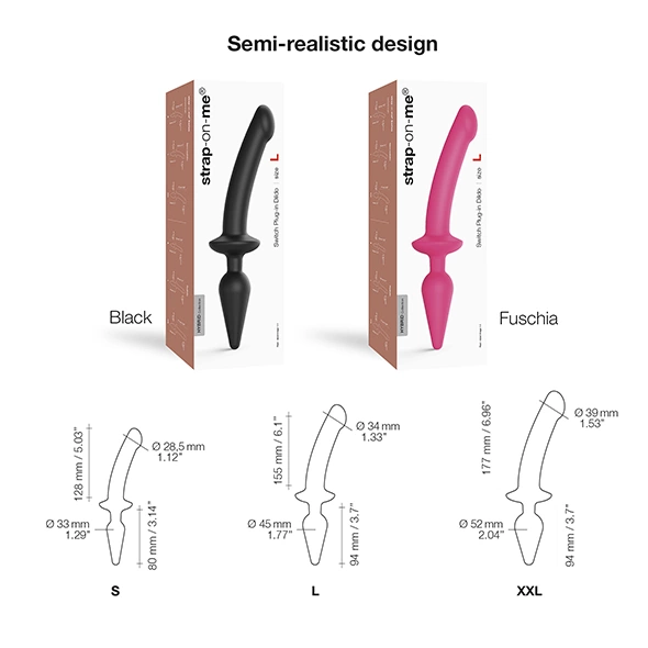 Strap-On-Me Switch Plug-In Hybrid silikoninis dildo priedas, S, juodas