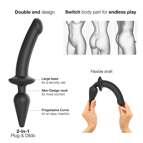 Strap-On-Me Switch Plug-In Hybrid silikoninis dildo priedas, S, juodas