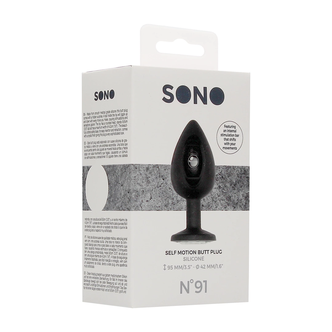 Sono by Shots No.91 silikoninis analinis kaištis su judančiu rutuliuku, 9,5 cm, juodas