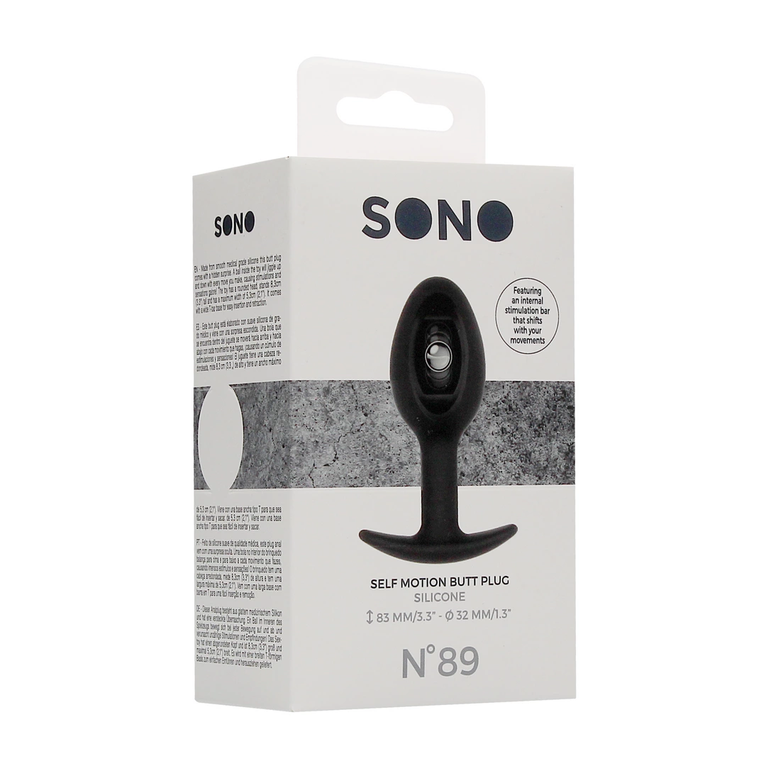 Sono by Shots No.89 silikoninis analinis kaištis su judančiu rutuliuku, 8,3 cm, juodas