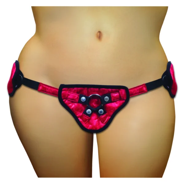 Sportsheets Sunset Lace Corsette strap-on diržai su nėriniais, Plus Size, raudoni