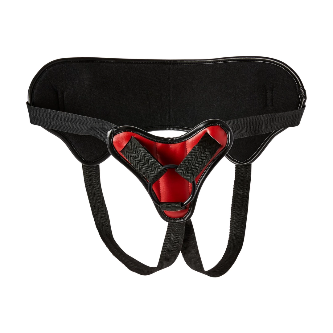 Sportsheets Saffron strap-on diržai, juodi su raudonu