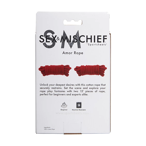 Sportsheets Sex & Mischief medvilninės surišimo virvės, 2 x 4,5 m