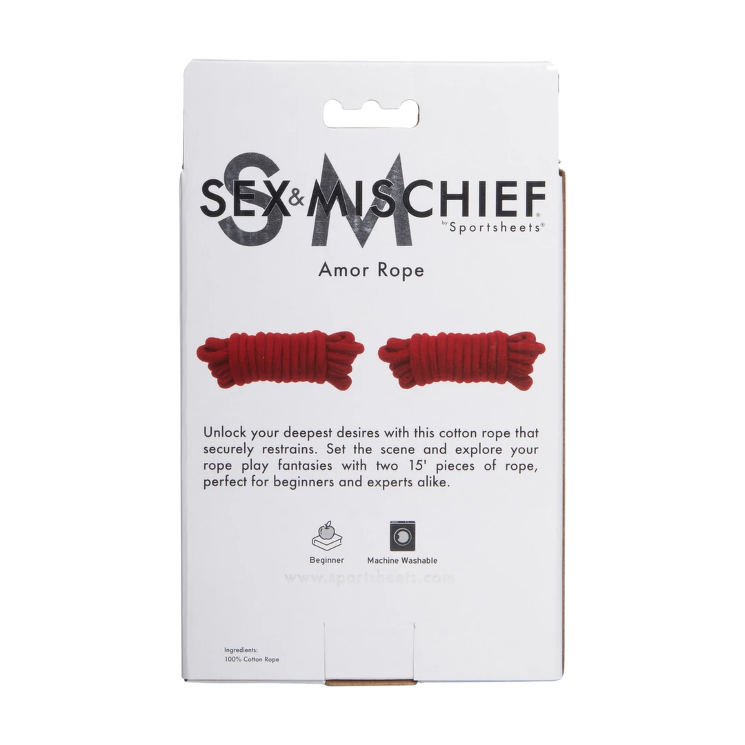 Sportsheets Sex & Mischief medvilninės surišimo virvės, 2 x 4,5 m