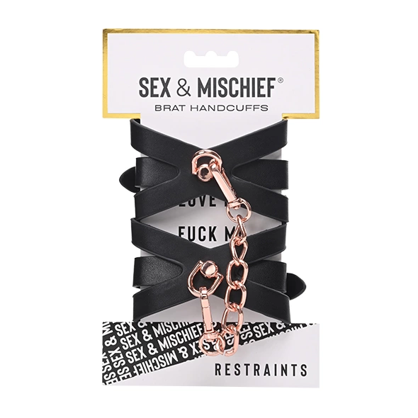 Sportsheets Sex & Mischief antrankiai su rožinio aukso spalvos grandinėle, juodi