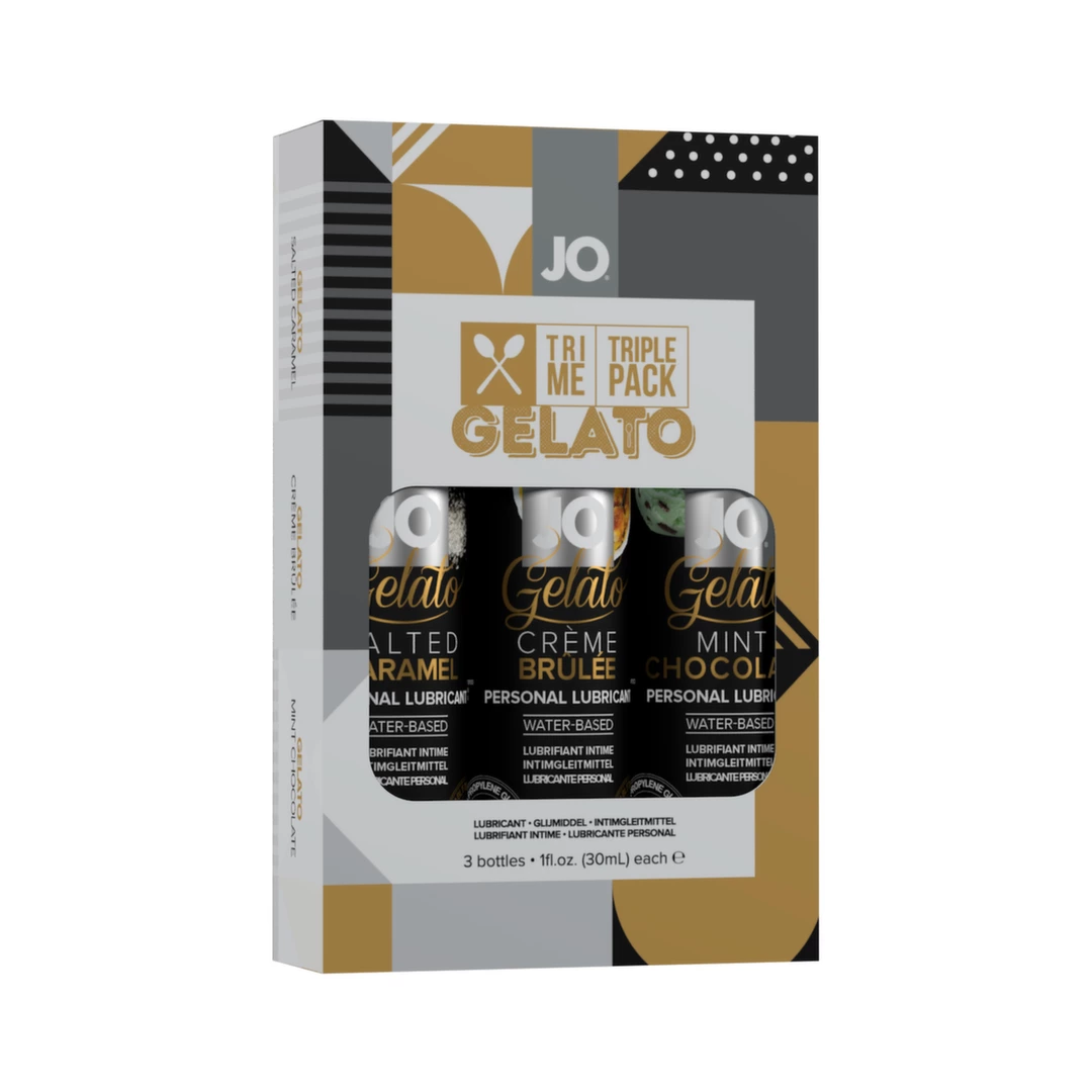 System JO Tri Me Gelato lubrikantų su skoniu rinkinys, vandens pagrindu, 3 x 30 ml