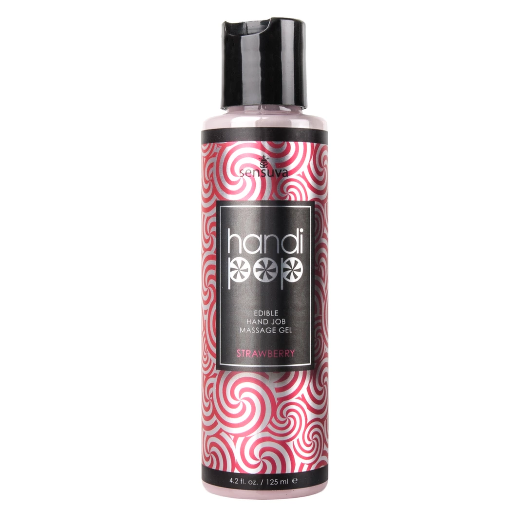 Sensuva Handipop valgomas masažo gelis vandens pagrindu, braškių skonio, 125 ml